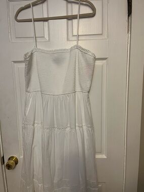 ARULA White Midi Dress with Spaghetti Straps